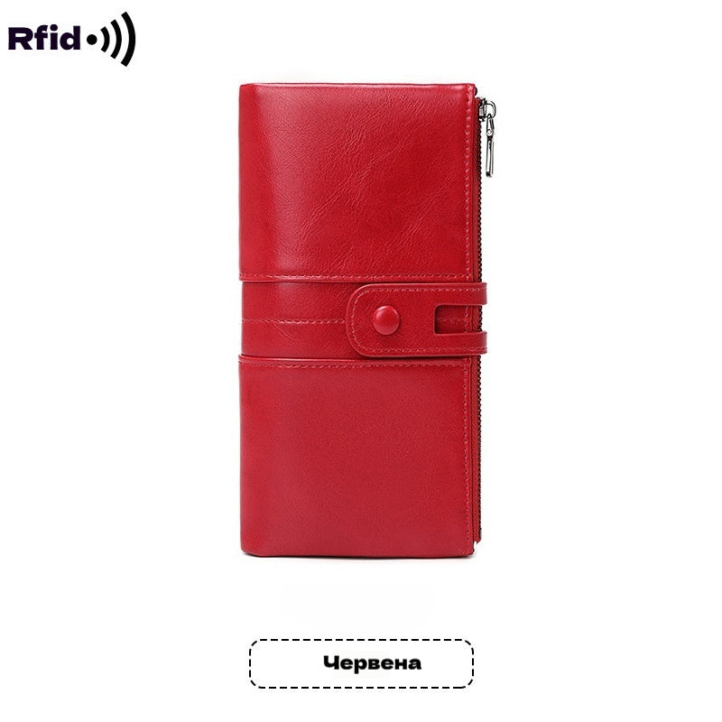 💼Višenamjenski novčanik, ručno izrađen od prave kože, četka protiv krađe, dvostruki patentni zatvarač