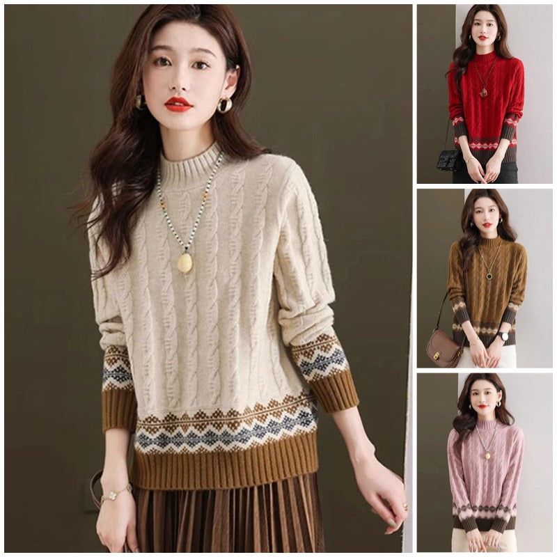 🧶【S-4XL】Jesensko/zimski pleteni džemper širokog kroja s blokovima boja za žene