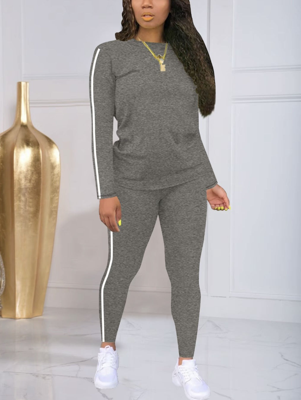 🍁Kupite jedan, dobijte jedan gratis🍂 Ženski dvodijelni prugasti komplet dugih rukava s hlačama. Ležeran, elegantan i udoban, savršen za svakodnevno nošenje na otvorenom.