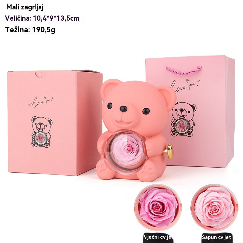 ✨Preslatki medvjedić s očuvanom ružom - Medvjedić ukrašen pravom ružom, u prekrasnoj poklon kutiji - Romantičan poklon za Majčin dan, vjenčanja, godišnjice, djevojačke večeri, Božić i Valentinovo.