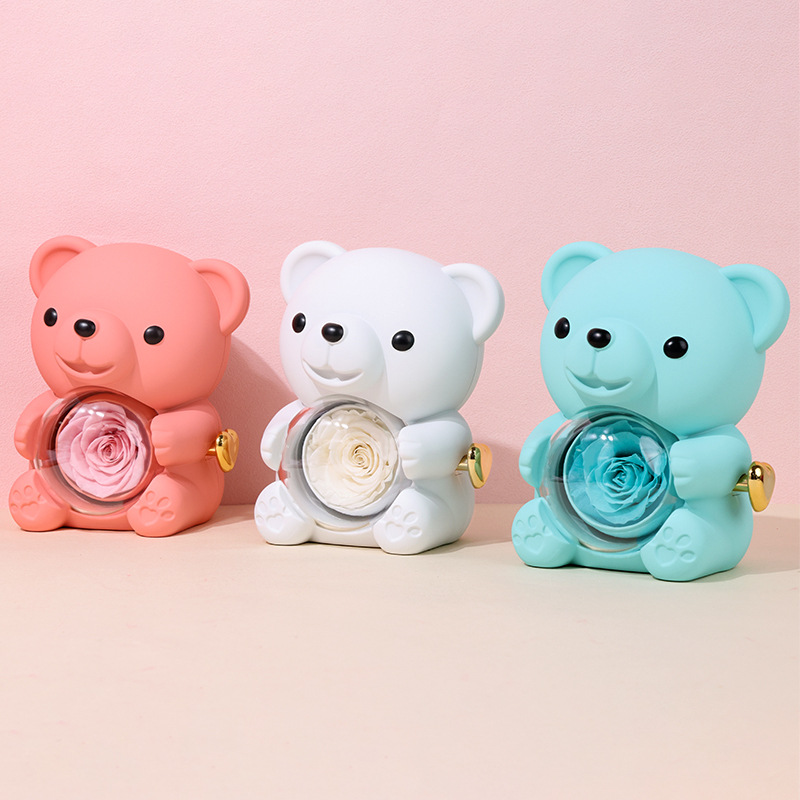 ✨Preslatki medvjedić s očuvanom ružom - Medvjedić ukrašen pravom ružom, u prekrasnoj poklon kutiji - Romantičan poklon za Majčin dan, vjenčanja, godišnjice, djevojačke večeri, Božić i Valentinovo.