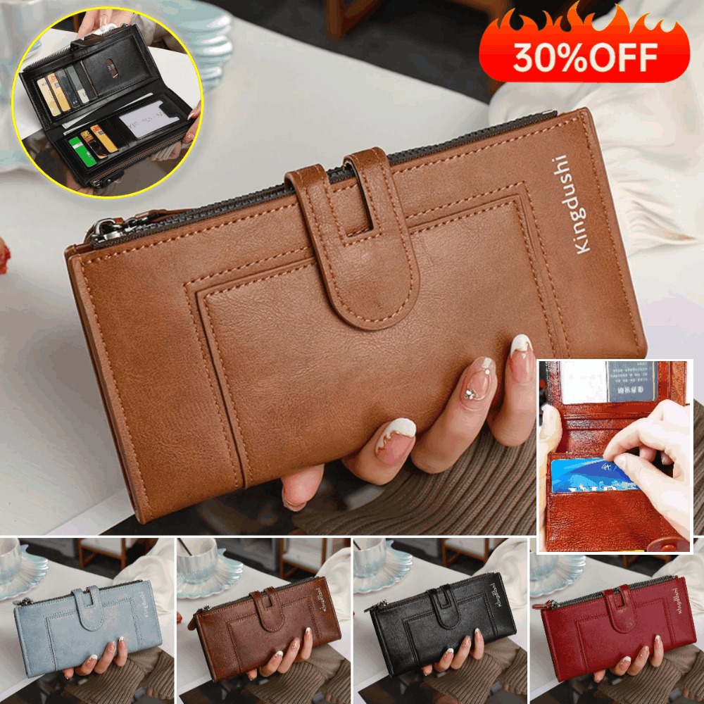 💰Vintage novčanik od prave kože s dvostrukim patentnim zatvaračem i utorom za više kartica za žene