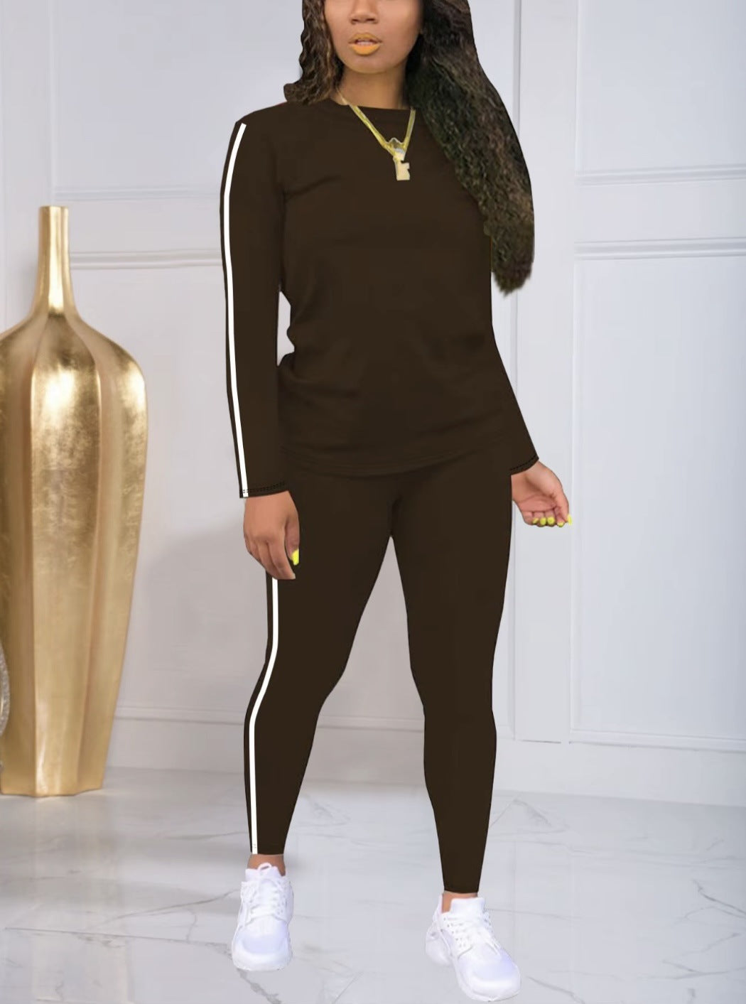 🍁Kupite jedan, dobijte jedan gratis🍂 Ženski dvodijelni prugasti komplet dugih rukava s hlačama. Ležeran, elegantan i udoban, savršen za svakodnevno nošenje na otvorenom.