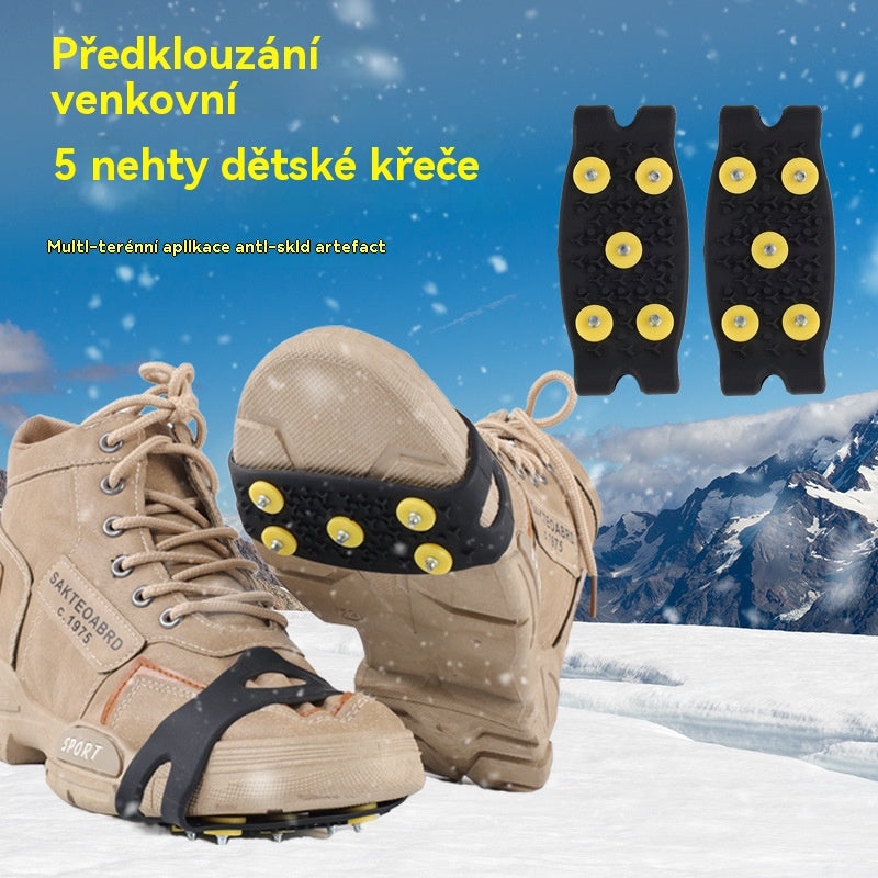 👴🚶🏔️❄️Kupite 1 par, dobijte 1 par gratis🔥2 seta (4 komada) Nevidljivi protuklizni rukavi za dereze s 5 zubaca, vanjske dereze, pogodne za planinarenje po snijegu, planinarenje, penjanje po stijenama i zimske ledene površine, obavezni dio za starije osobe.
