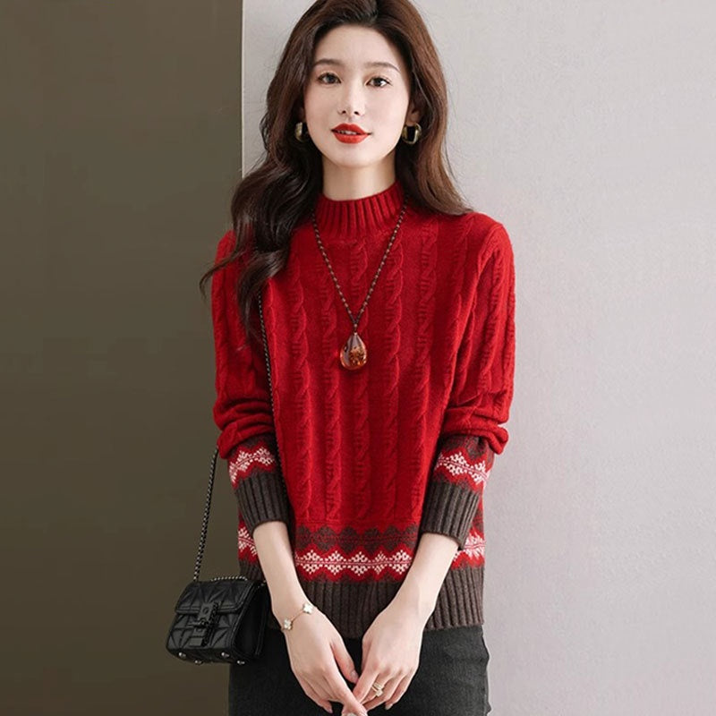 🧶【S-4XL】Jesensko/zimski pleteni džemper širokog kroja s blokovima boja za žene