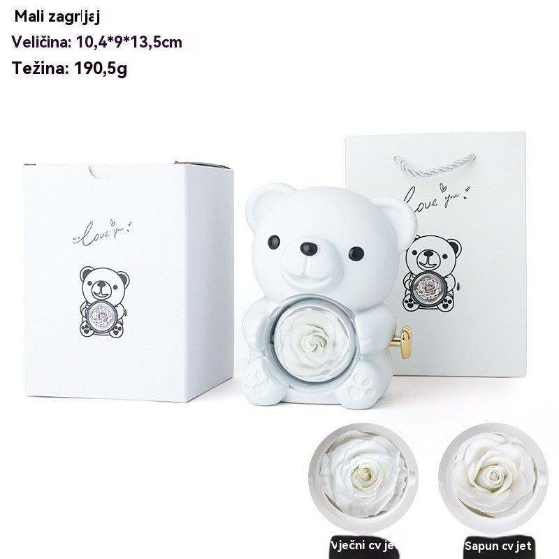 ✨Preslatki medvjedić s očuvanom ružom - Medvjedić ukrašen pravom ružom, u prekrasnoj poklon kutiji - Romantičan poklon za Majčin dan, vjenčanja, godišnjice, djevojačke večeri, Božić i Valentinovo.